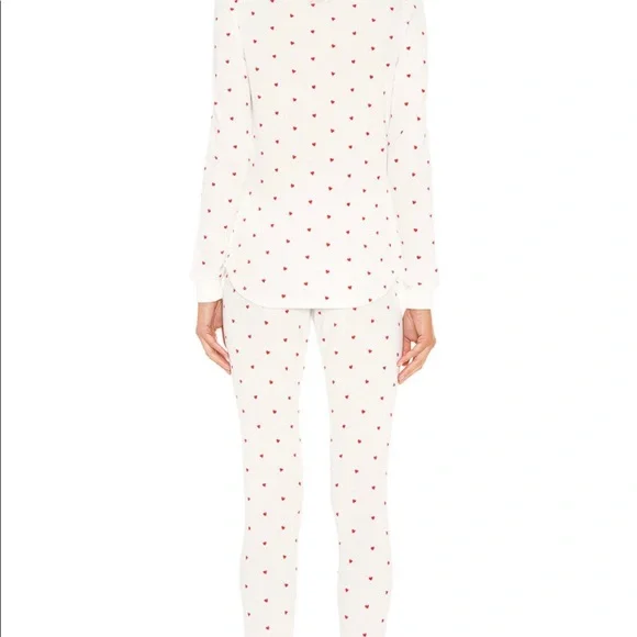 NWT Plush Thermal Heart PJ Set in Red and White, M - Picture 3 of 4